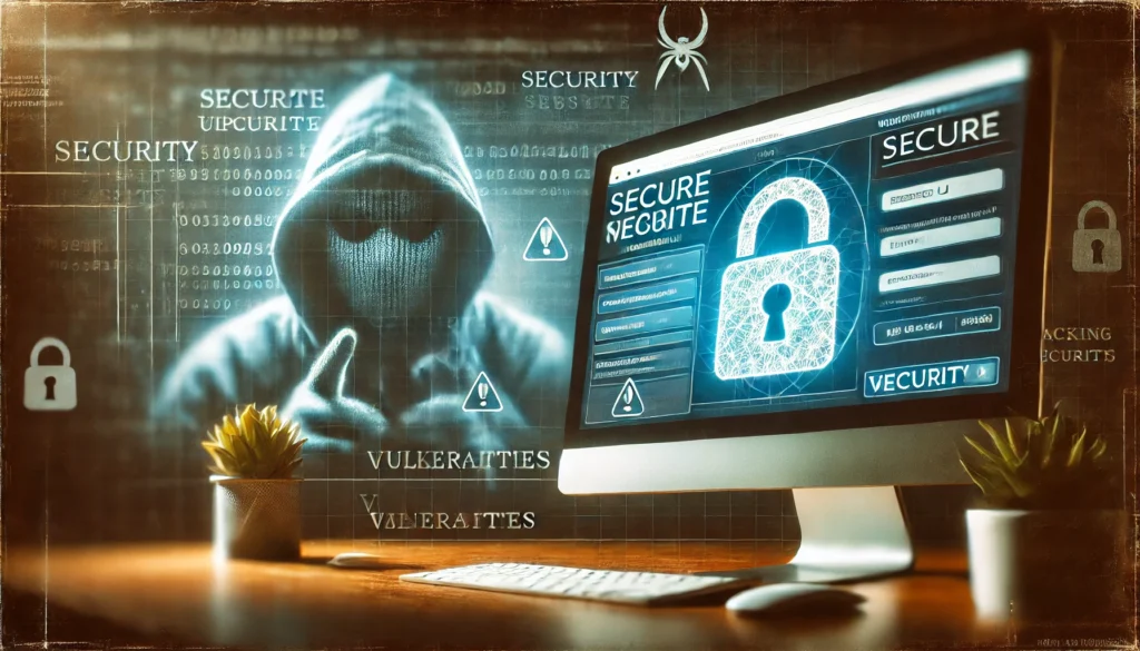 A computer screen showing a secure website interface with a padlock symbol, highlighting the importance of regular security updates and protection from hackers.